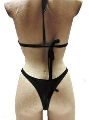 Leather-look black halter neck string bikini - 