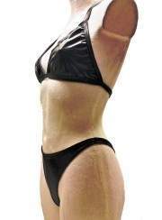 Leather-look black halter neck string bikini - Deutsche Produktion