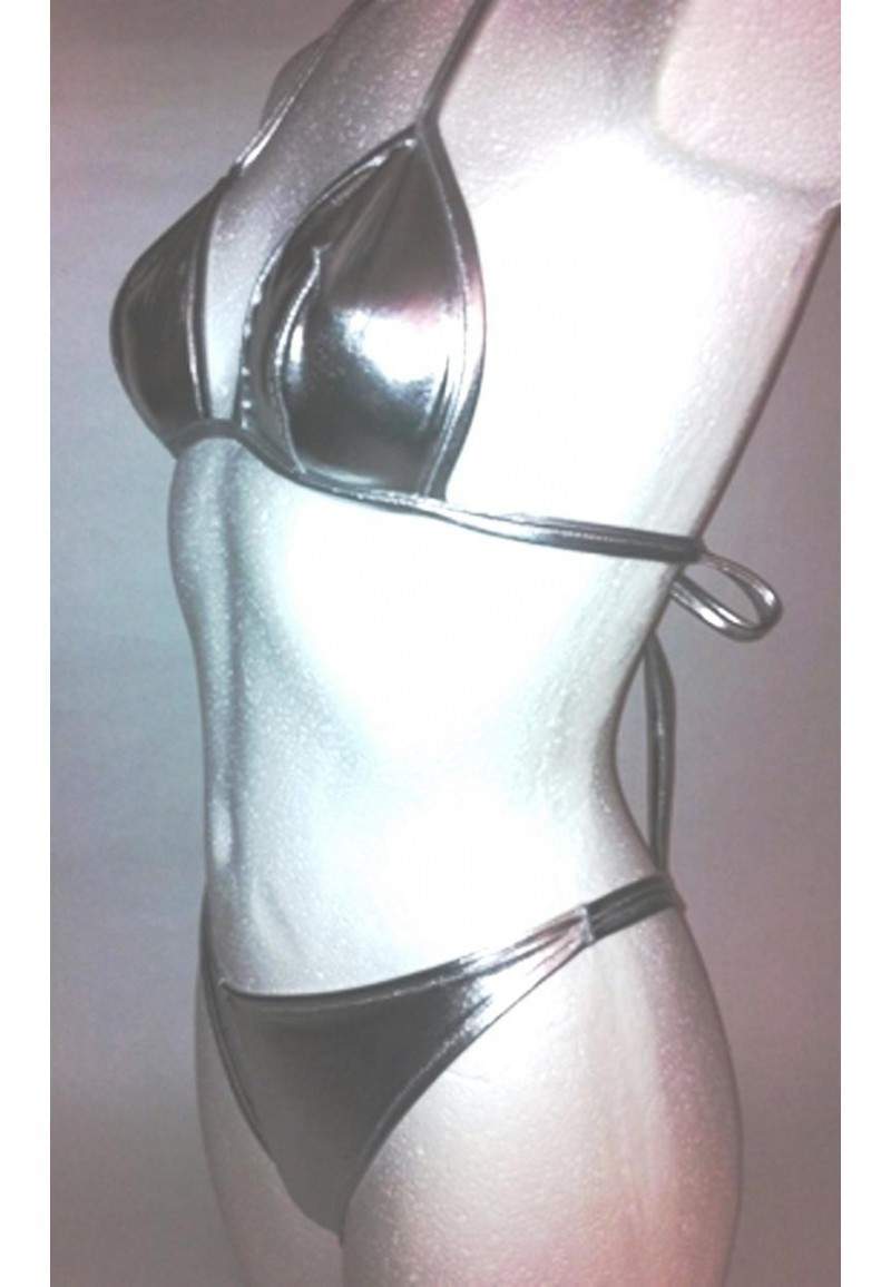 Mega silver GoGo halterneck string bikini produced in Germany -