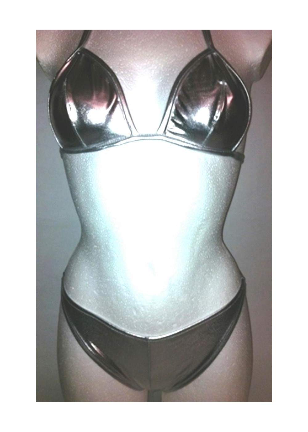 FGirth Leder-Optik Mega silberner GoGo Neckholder String-Bikini - 