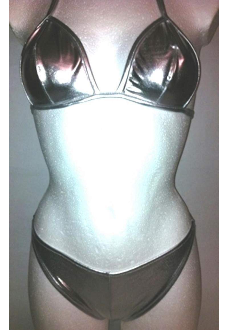 Mega silver GoGo halterneck string bikini produced in Germany -