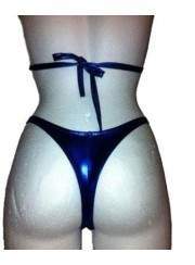 black week Save 15% Leather Look Mega Blue GoGo Halter String Bikini - 