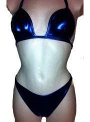 Leder-Optik Mega blauer GoGo Neckholder String-Bikini - 