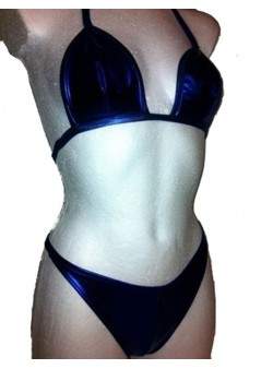 Leder-Optik Mega blauer GoGo Neckholder String-Bikini