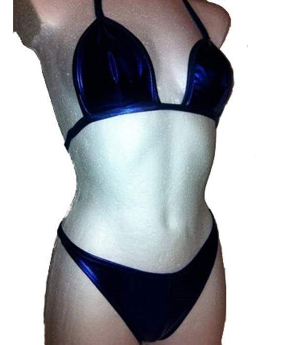 Bikini de tirantes con cuello halter de cuero Look Mega Blue GoGo