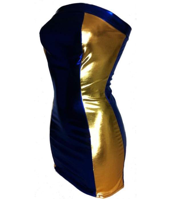 Schnäppchen 5 % Rabatt Leder-Optik Kleid blau gold Metalleffekt onl... - Jetzt noch mehr sparen