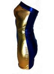 FGirth Leder-Optik Kleid blau gold Metalleffekt - 