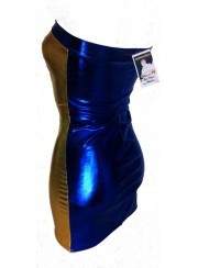 Extravagantes Leder-Optik Kleid blau gold Metalleffekt - Rabatt