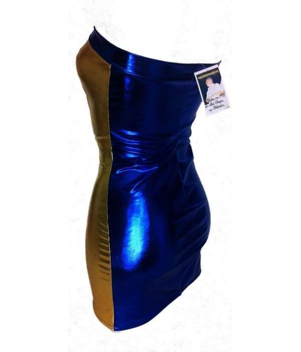 Schnäppchen 5 % Rabatt Leder-Optik Kleid blau gold Metalleffekt onl... - Jetzt noch mehr sparen