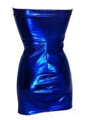 Extravagantes Leder-Optik Kleid blau gold Metalleffekt - 