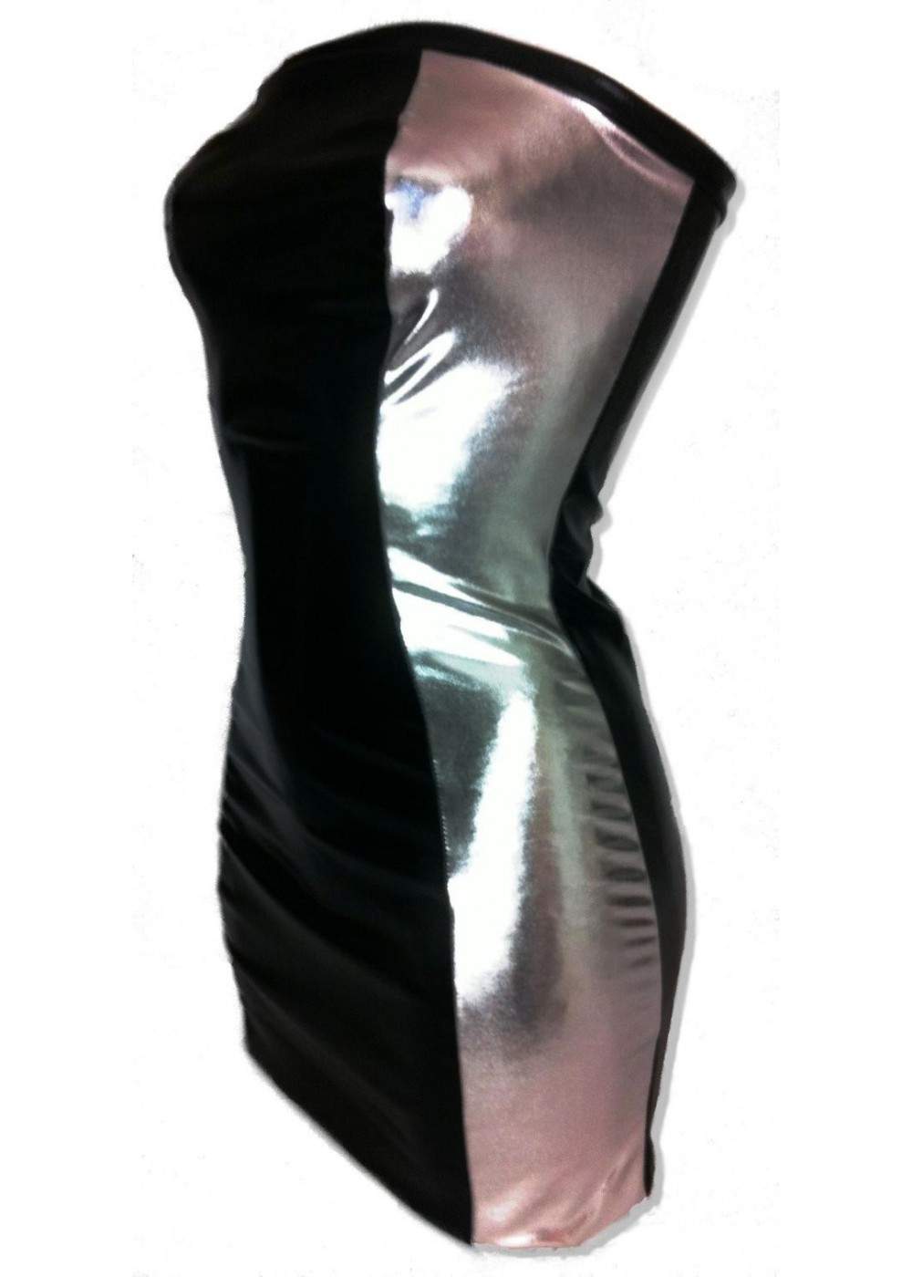 Leder-Optik BANDEAU-Kleid schwarz silber - 