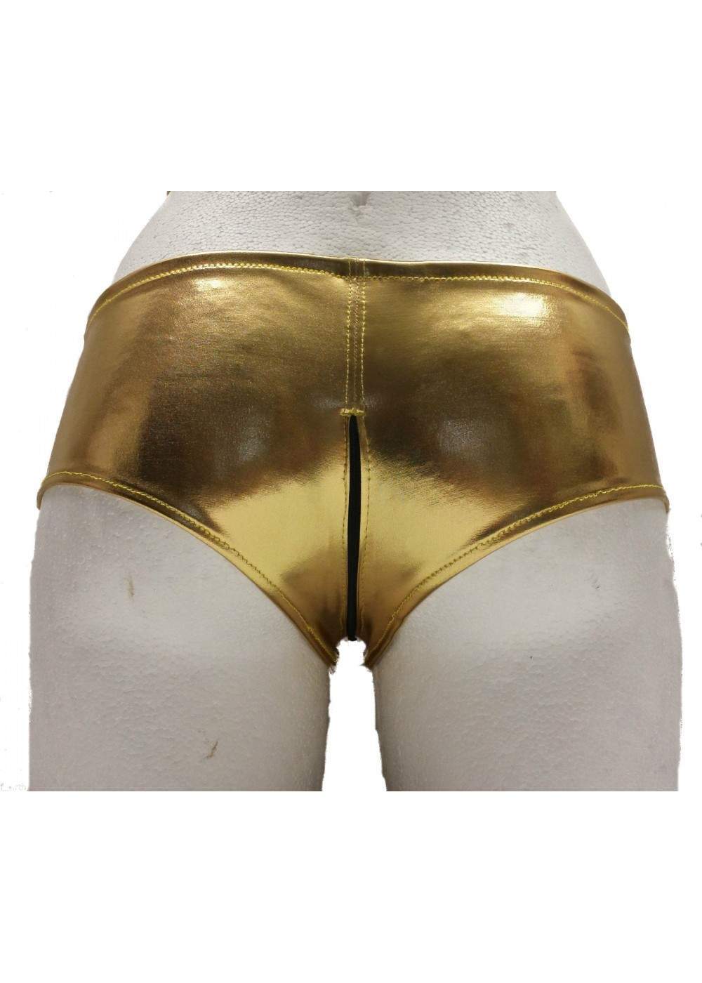 Pantalones calientes Ouvert de cuero dorado con cremallera Tallas 3... - Deutsche Produktion