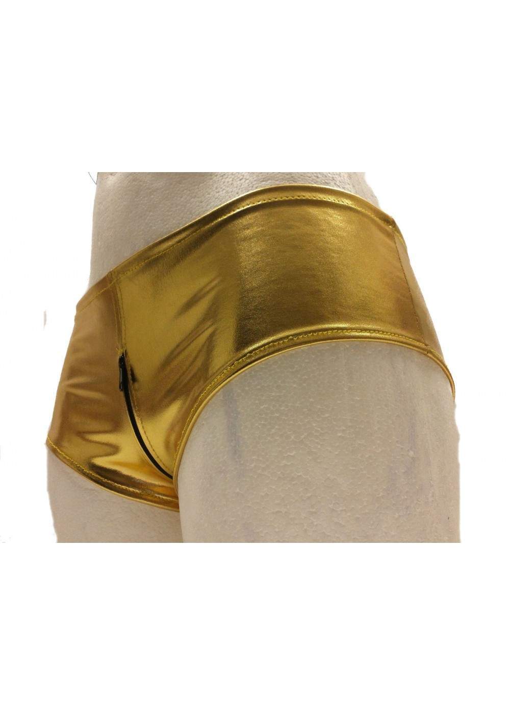 Leder-Optik Ouvert Hotpants Gold mit Reißverschluss Größen 32 - 52 - 