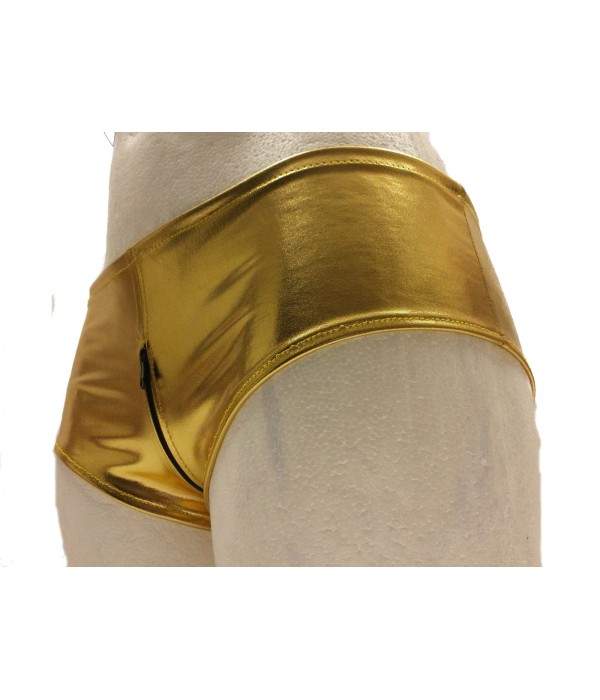 Pantalones calientes Ouvert de cuero dorado con cremallera Tallas 32 - 52