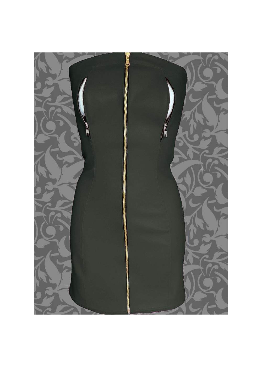 Black leather dress nipple-free with zippers