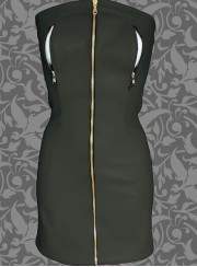 Schwarzes Lederkleid Nippelfrei mit Reißverschlüssen - 