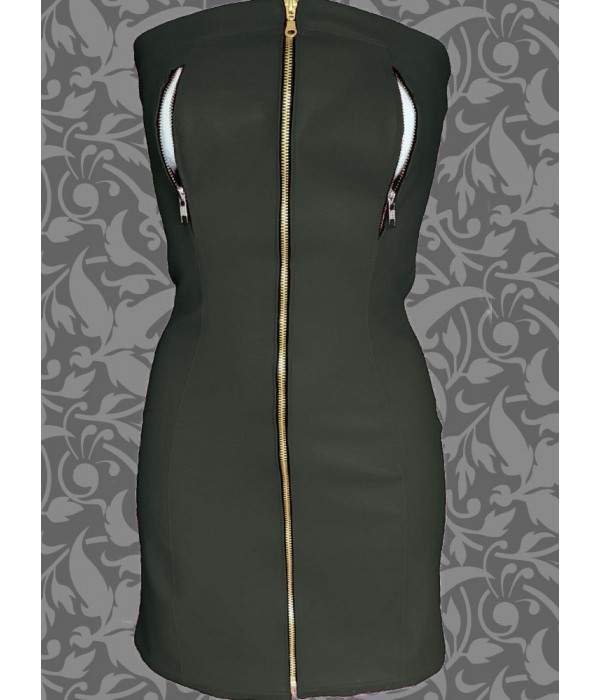 Black leather dress nipple-free with zippers