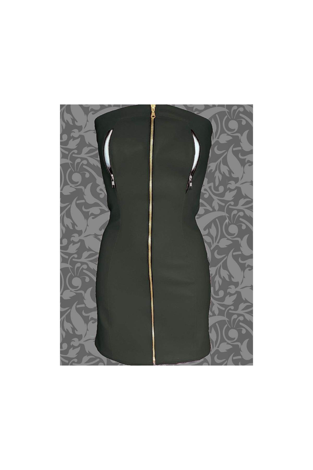 Black leather dress nipple-free with zippers - Rabatt