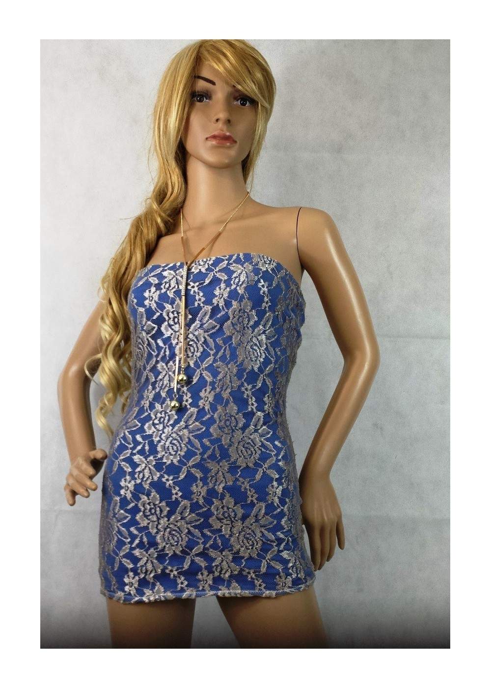 f.girth lace dress blue beige - Rabatt