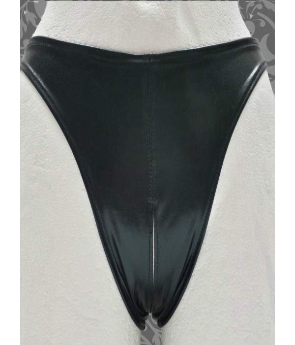 Leather-look thong black Ouvert F.Girth