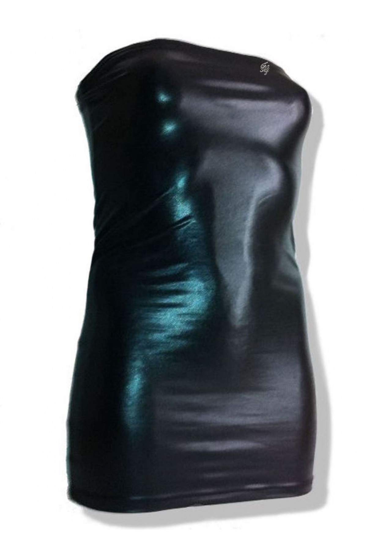 Sizes 44 - 52 Wetlook Bandeau Mini Dress black many lengths - 