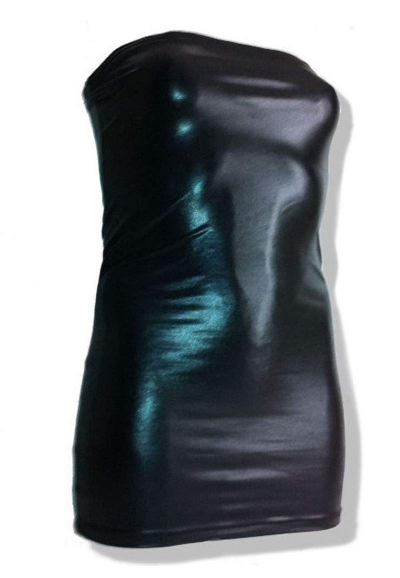 4370011842889 - Schwarzes Wetlook Bandeau Minikleid Übergröße - 