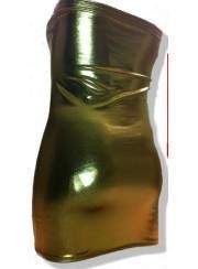 Save 15 percent on Exciting Wetlook Gogo Bandeau Dress Gold Sizes 4... - 