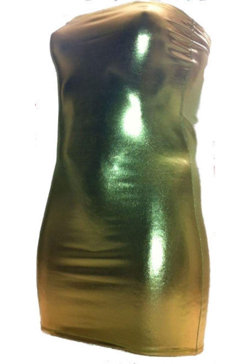 Leather Look Exciting Big Size Bandeau Dress Gold - 