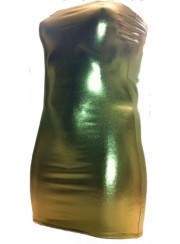 Save 15 percent on Exciting Wetlook Gogo Bandeau Dress Gold Sizes 4... - 