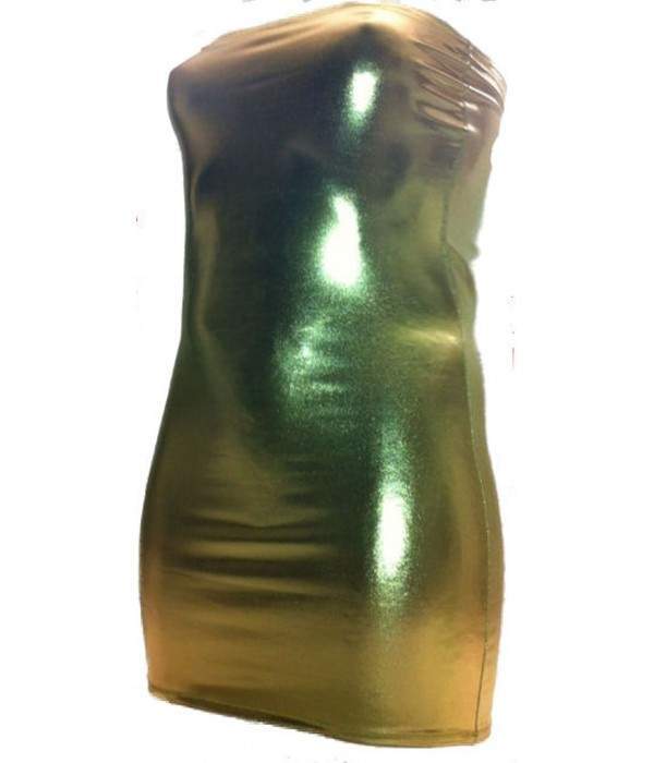 Leather Look Exciting Big Size Bandeau Dress Gold