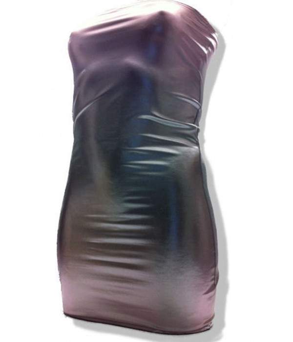 Leder-Optik Silbernes Bandeau Kleid Größen 44 - 52 viele Längen