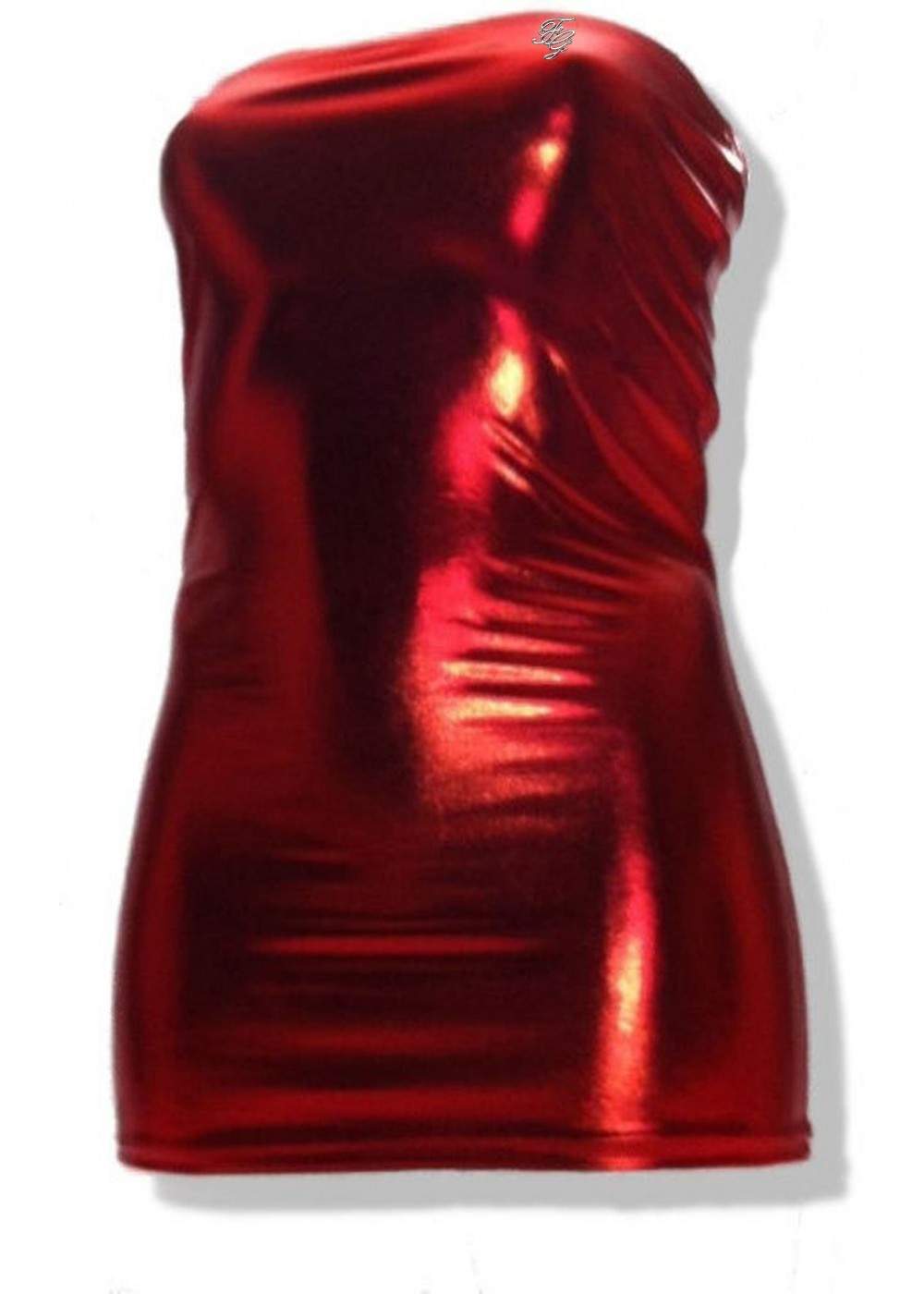 Hammer Lederoptik Gogo Bandeau Kleid Rot Größen 44 - 52 viele Länge... - 