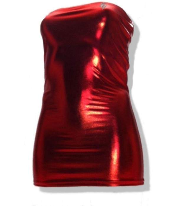Leder-Optik Hammer Lederoptik Gogo Bandeau Kleid Rot Größen 44 - 52 viele Längen