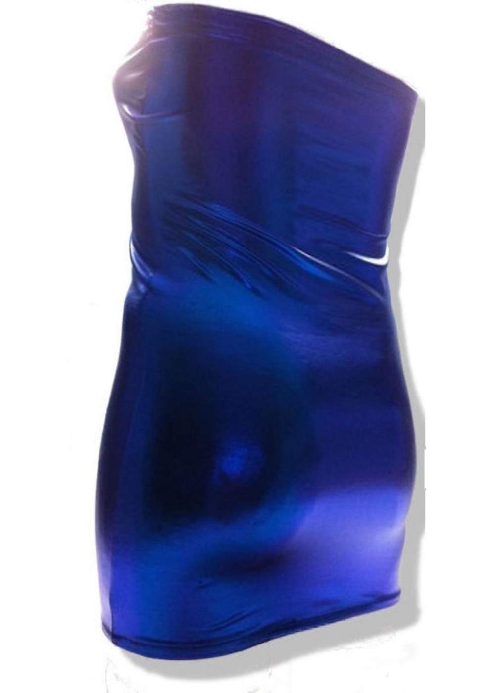 Extravagantes Leder-Optik Blaues Big Size Bandeau Kleid - Deutsche Produktion