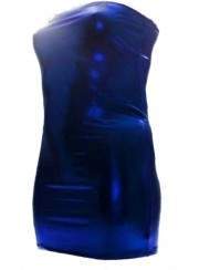 Extravagantes Leder-Optik Blaues Big Size Bandeau Kleid - Rabatt