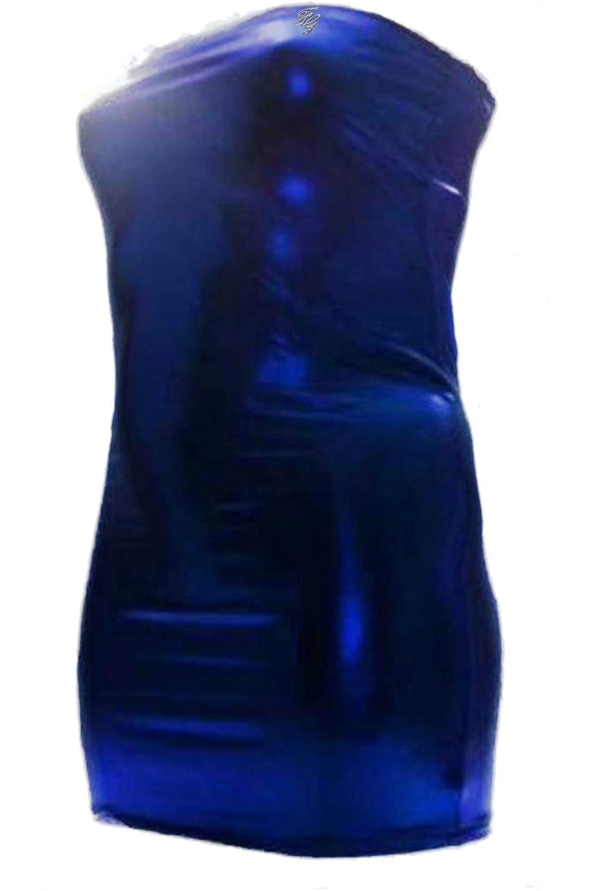Leder-Optik Blaues Bandeau Kleid Größen 44 - 52 Längen 50cm - 75cm - 