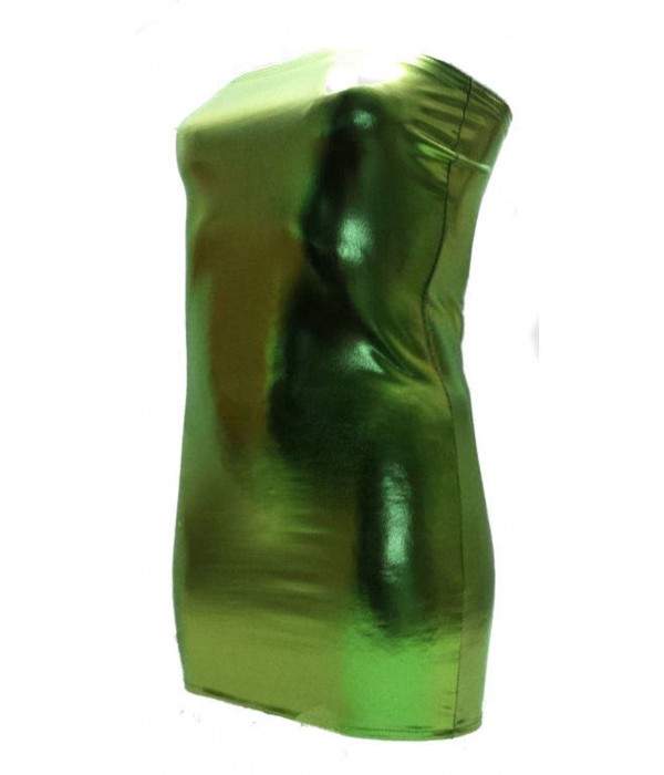 Leder-Optik Cooles Wetlook Gogo Bandeau Kleid Grün Größen 44 - 52 bis 75 cm Länge