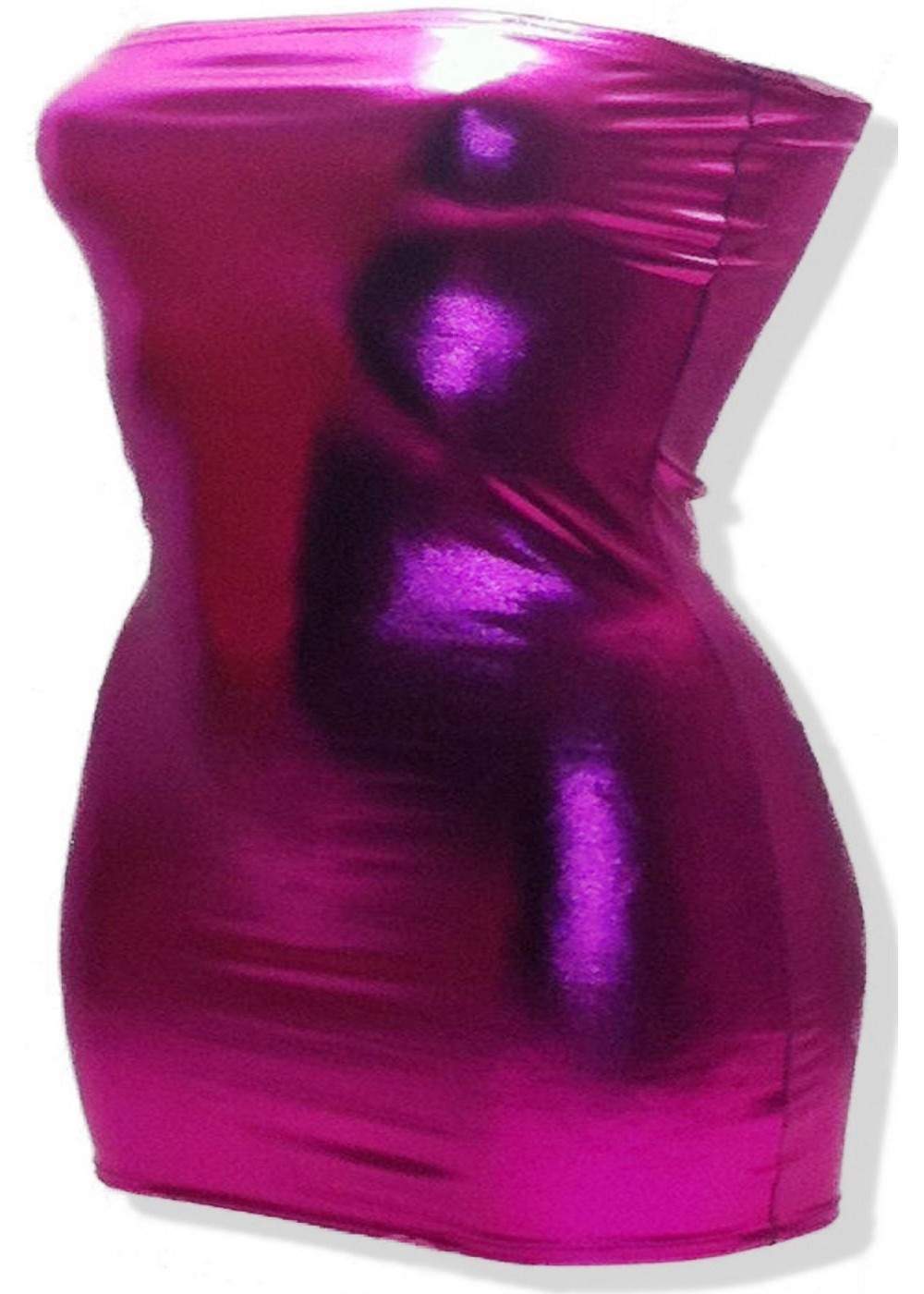 Sizes 44 - 52 Gogo Wetlook Bandeau dress pink metal effect up to 75... - 