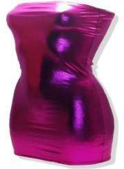 Tallas 44 - 52 Gogo wetlook bandeau dress rosa efecto metálico hasta 75 cm - 