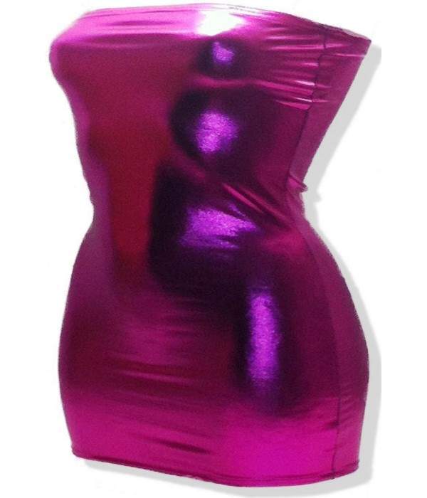 Leather look sizes 44 - 52 gogo wetlook bandeau dress pink metal effect up to 75 cm