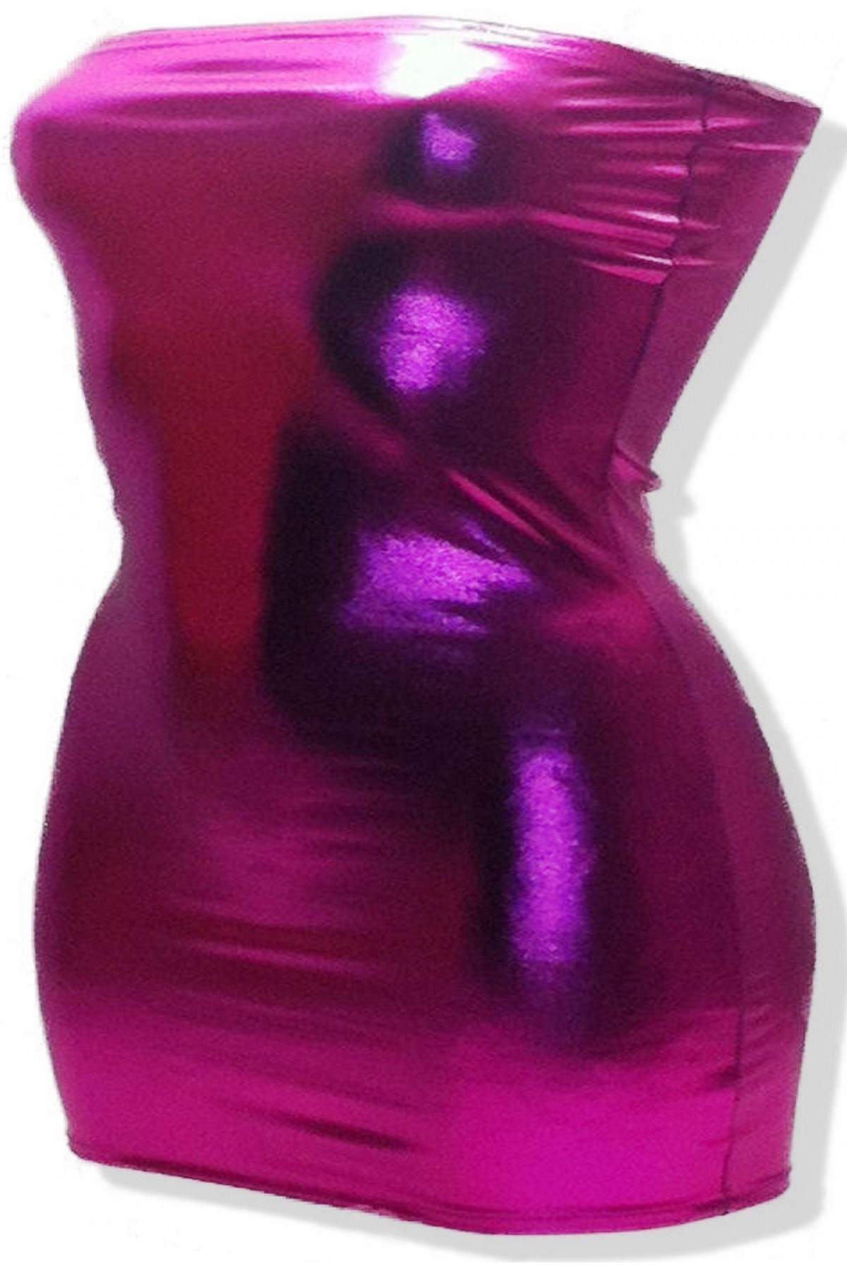 Tallas 44 - 52 Gogo wetlook bandeau dress rosa efecto metálico hasta 75 cm - 