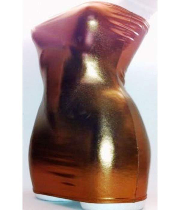 Leather look Wetlook Bandeau Dress Brown Sizes 44 - 52 many lengths up to 75 cm