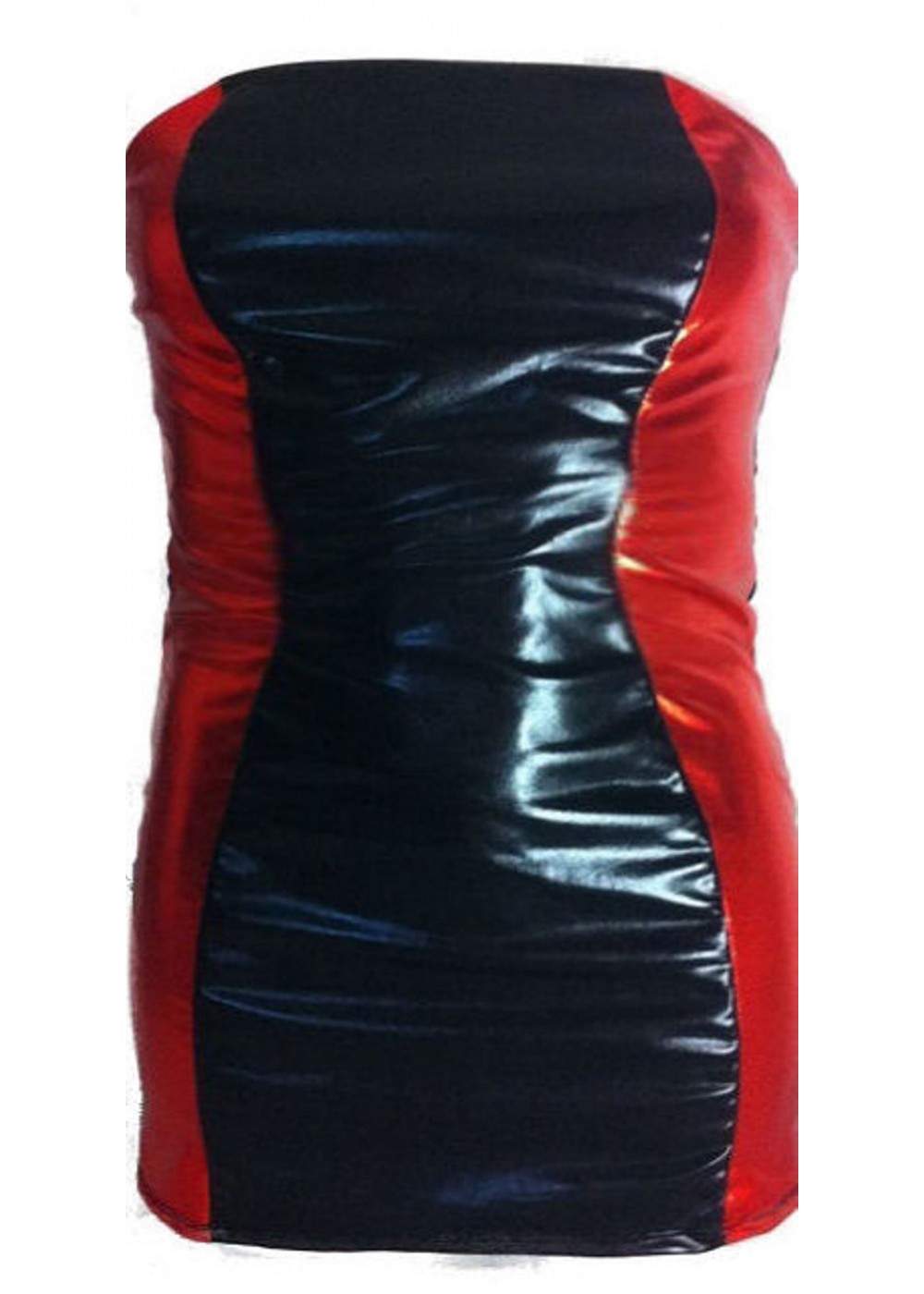 Leather look Large sizes BANDEAU dress black red elastic - 
