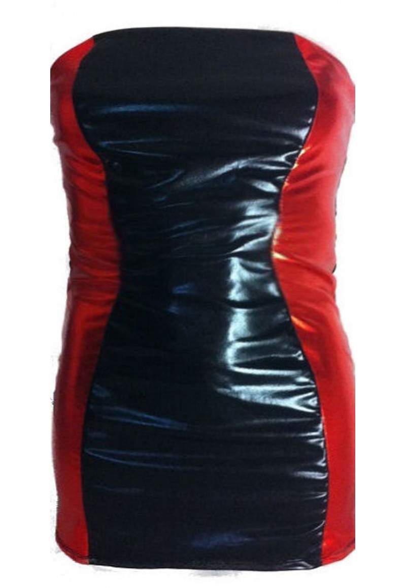 schwarz rotes Wetlook BANDEAU-Kleid Übergröße in Deutschland produz... - 