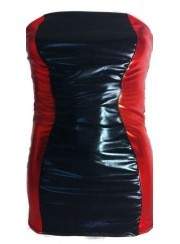 Leather look Large sizes BANDEAU dress black red elastic - 