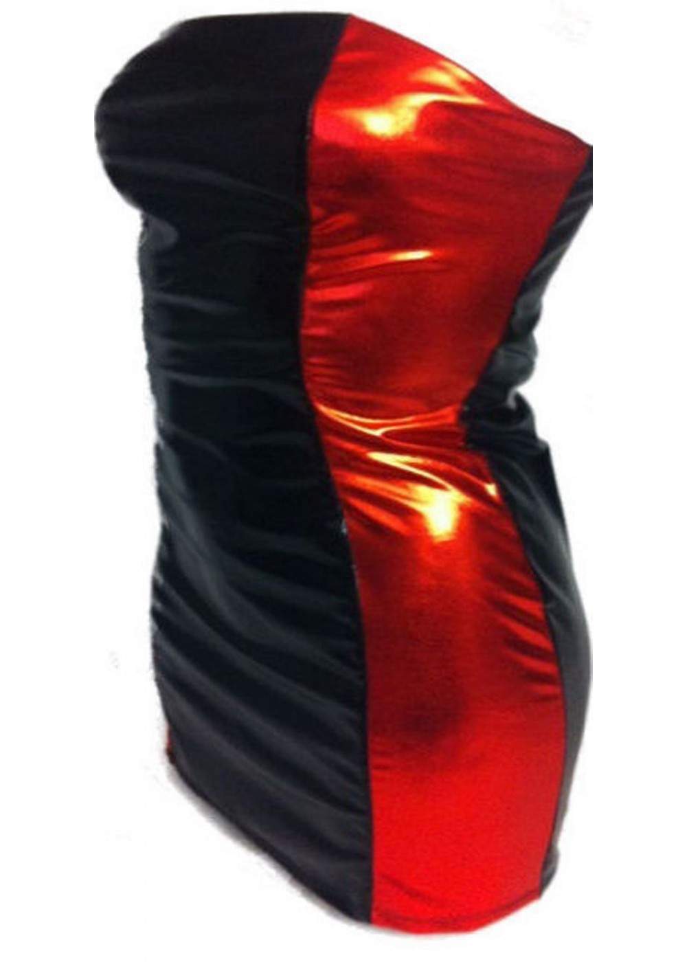 Leder-Optik Große Größen BANDEAU-Kleid schwarz rot elastisch - 