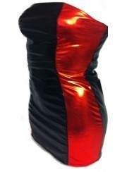Leather look Large sizes BANDEAU dress black red elastic - Deutsche Produktion