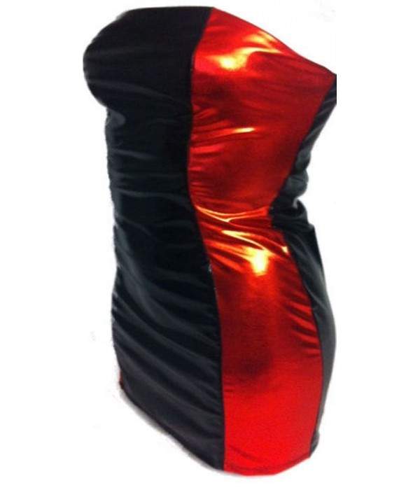 Leather look Large sizes BANDEAU dress black red elastic