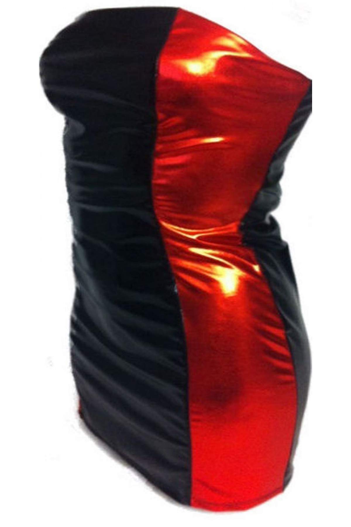 Leder-Optik Große Größen BANDEAU-Kleid schwarz rot - 