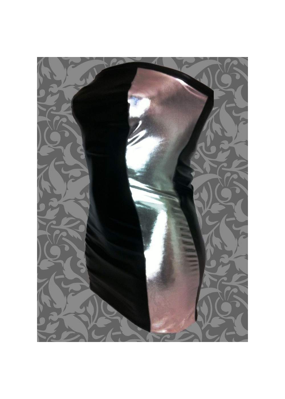 Extravagantes Leder-Optik Große Größen BANDEAU-Kleid schwarz silber - Rabatt